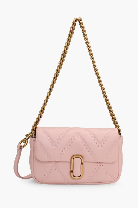MARC JACOBS Mini The J Marc Shoulder Bag in Rose GHW Quilted Leather
