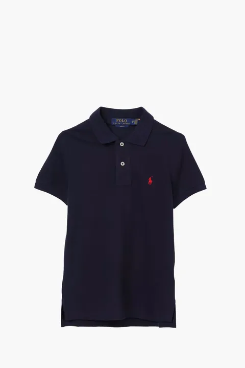 POLO RALPH LAUREN Kid Logo Embroidered Polo Shirt in Navy/Red Cotton Piquet