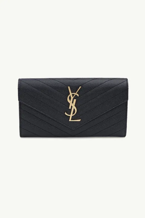 SAINT LAURENT Large Envelope Wallet in Black Caviar Leather GHW