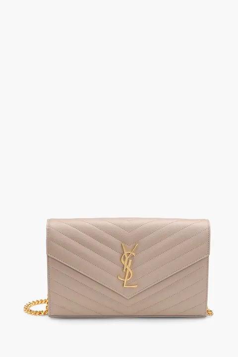 SAINT LAURENT Wallet on Chain 22.5cm in Dark Beige Caviar Leather GHW