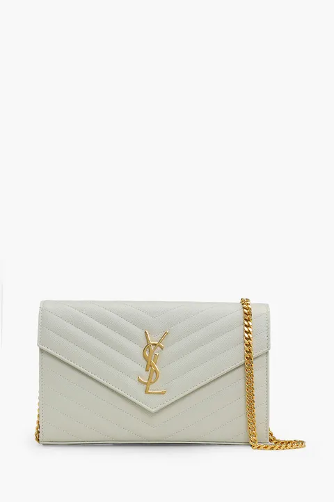 SAINT LAURENT Wallet on Chain 22.5cm in Crema Soft Caviar Leather GHW