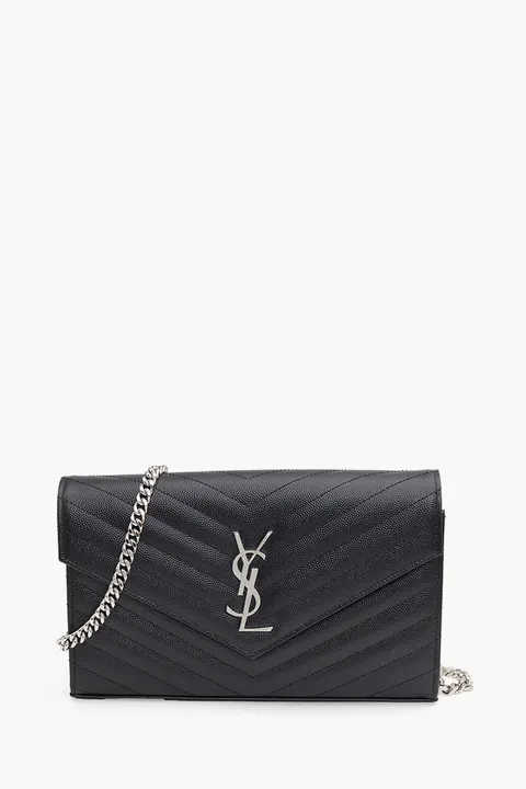 SAINT LAURENT Wallet on Chain 22.5cm in Black Caviar Leather SHW