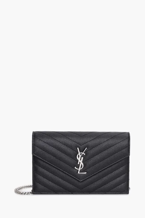 SAINT LAURENT Wallet on Chain 19cm in Black Caviar Leather SHW