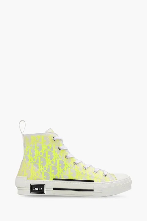 CHRISTIAN DIOR B23 Oblique High Top Sneakers in White/Yellow