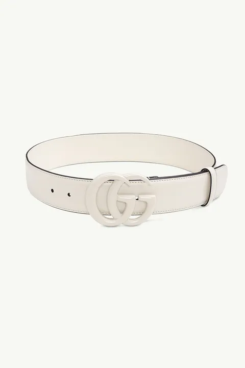 GUCCI GG Marmont Wide Belt 4cm in White Leather with Double G Buckle