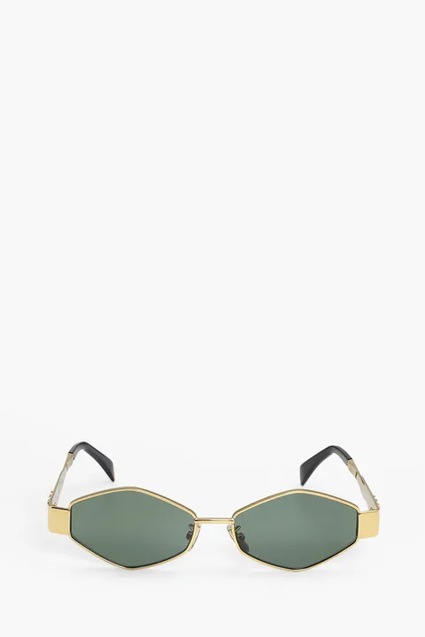CELINE Geometric Triomphe Metal 02 Sunglasses in Gold/Green