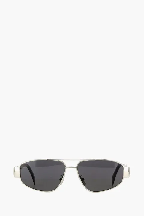 CELINE Metal Triomphe Sunglasses in Shiny Palladium/Smoke Metal