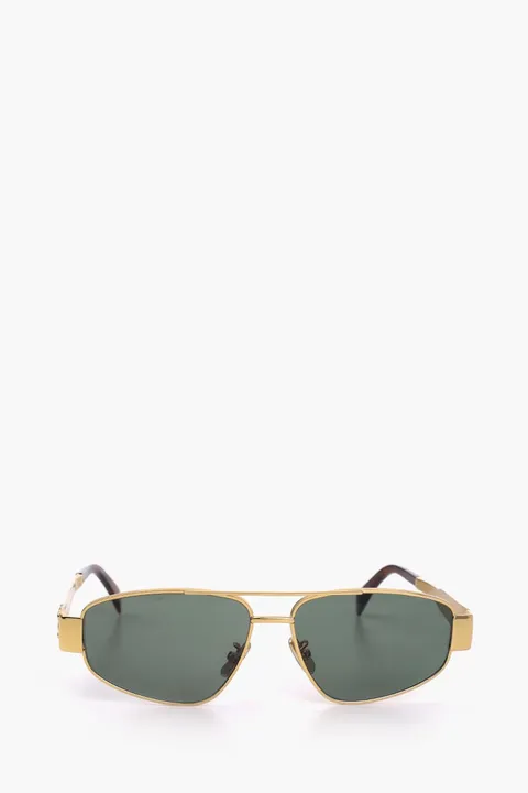 CELINE Metal Triomphe Sunglasses in Shiny Endura Gold/Green Metal