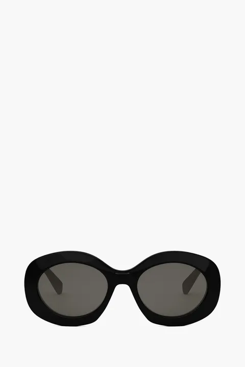 CELINE Triomphe Round Sunglasses in Black/Grey Acetate