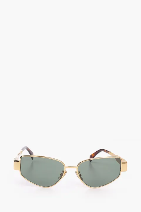 CELINE Triomphe Metal Square Sunglasses Gold/Brown Havanah/Grey/Green