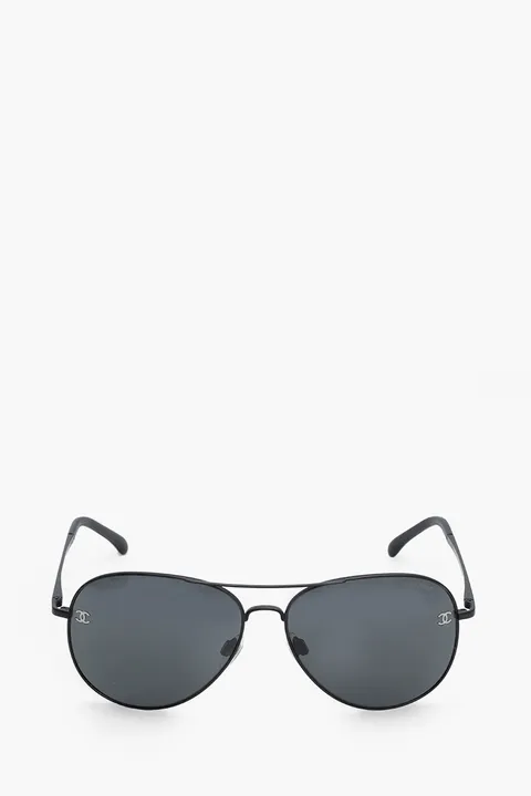 CHANEL Pilot Logo Sunglasses in Matte Brown/Dark Grey Titanium/Calfskin