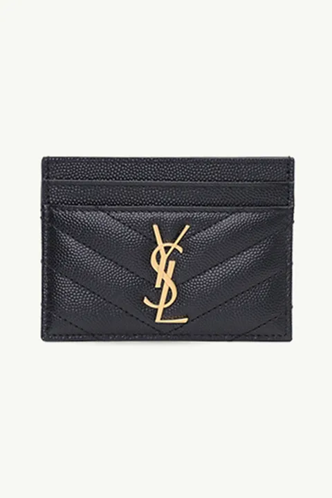 SAINT LAURENT Monogramme Card Case in Black Caviar Leather GHW