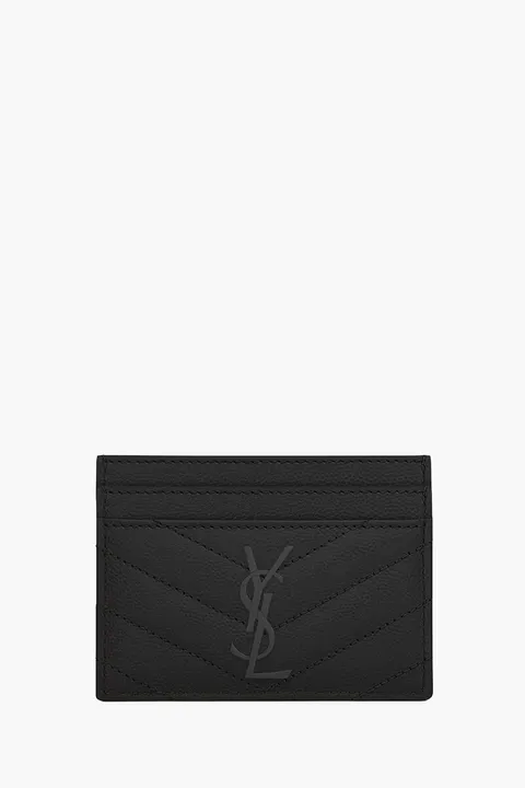 SAINT LAURENT Monogramme Card Case in Black Caviar Leather BHW