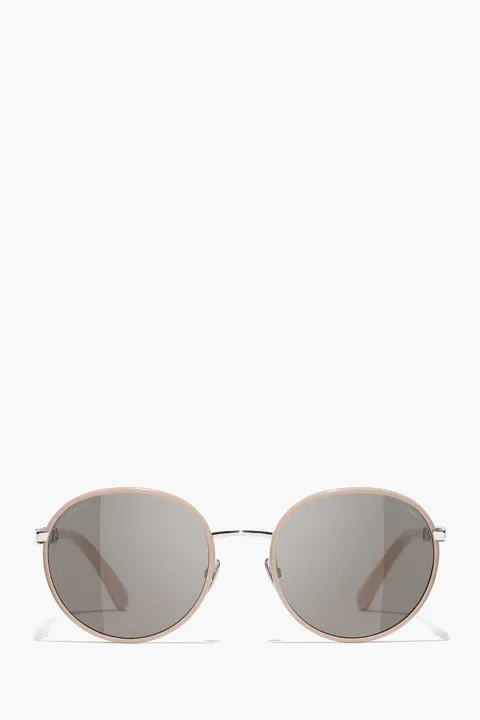 CHANEL Pantos Sunglasses in Brown/Silver Metal with Chhanel Logo