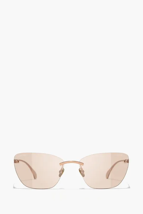 CHANEL Cat Eye Titanium Sunglasses in Beige/Pink/Gold with Logo