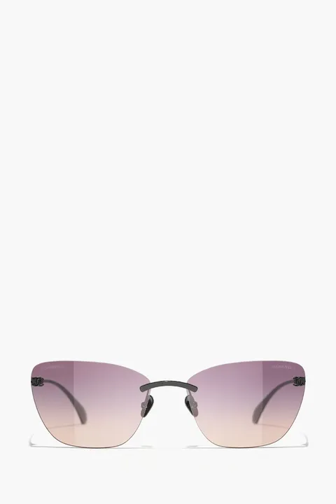 CHANEL Cat Eye Titanium Sunglasses in Black/Violet with Logo