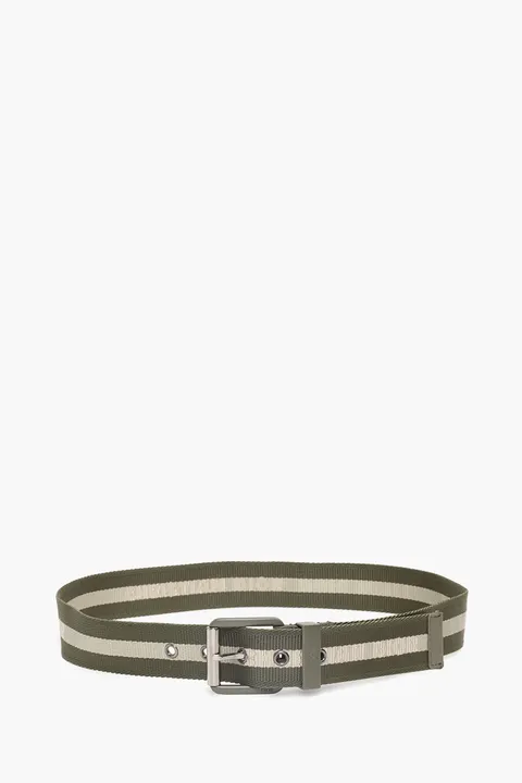 CHRISTIAN DIOR Square Buckle Belt 35mm in Olive/Beige  Nylon Jacquard with Matte Olive Buckle