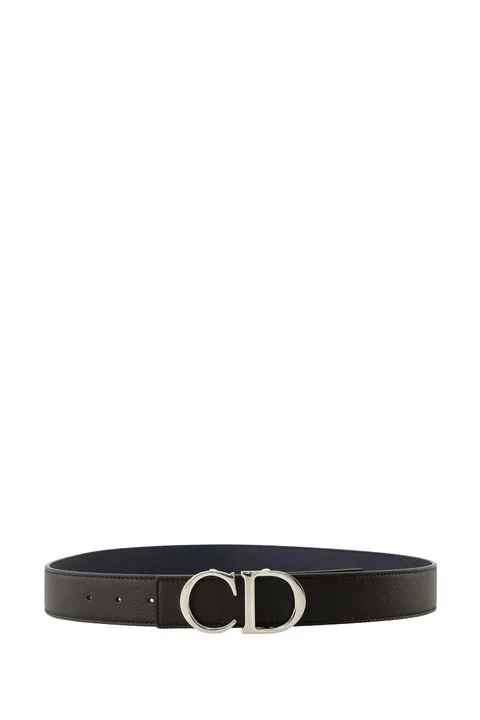 CHRISTIAN DIOR Men Double Side Belt in Black/Dark Blue Grained Calfskin with CD Buckle SHW