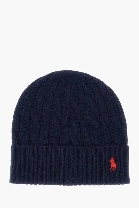 POLO RALPH LAUREN Cable-Knit Beanie Hat in Navy Wool-Cashmere