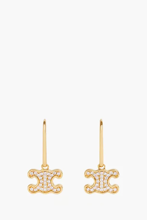 CELINE Triomphe Rhinestone Earrings in Gold Brass with Gold Finish and Crystals
