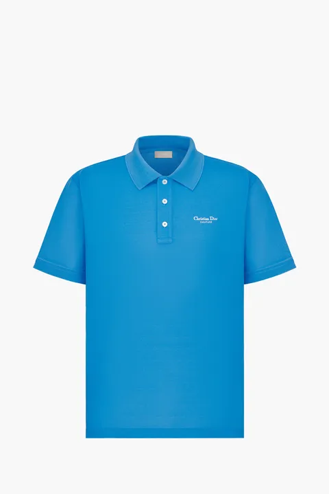 CHRISTIAN DIOR Couture Regular Fit Polo Shirt in Fluorescent Blue Technical Pique