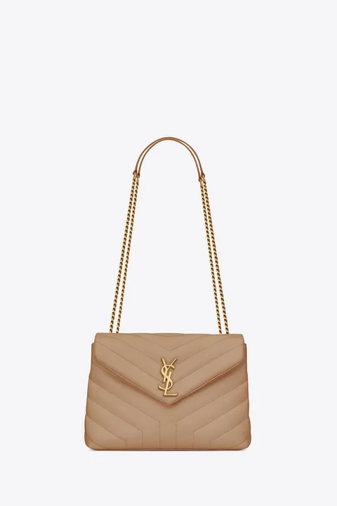 SAINT LAURENT Small Loulou Shoulder Bag in Dark Beige Quilted Leather GHW