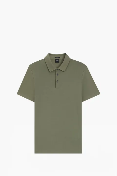 HUGO BOSS Men Palosh 30 Organic-Cotton Slim Fit Polo Shirt in Green with Logo Print