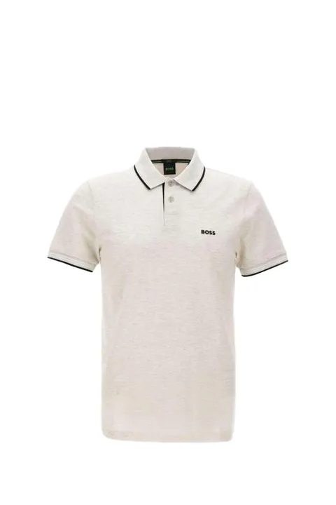 HUGO BOSS Men Paul Stretch Cotton Slim-Fit Polo Shirt in Light Grey/Black with Logo