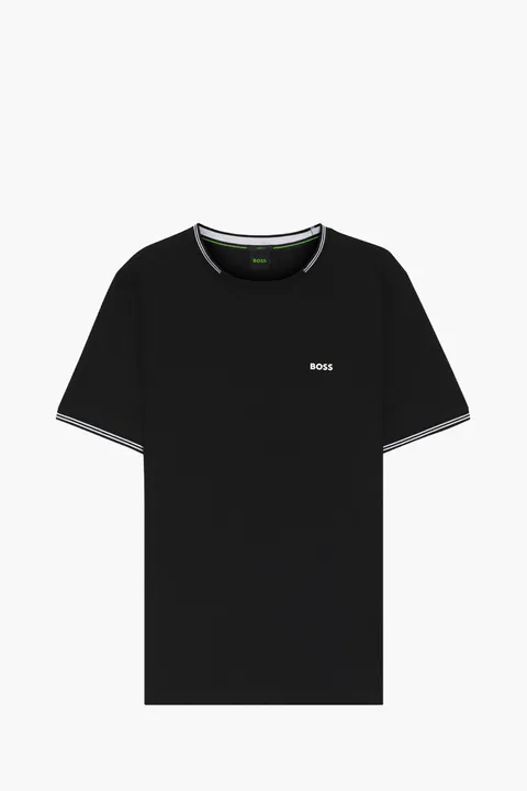 HUGO BOSS Men Taul Stretch Cotton T-Shirt in Black/White with Stripes and Logo