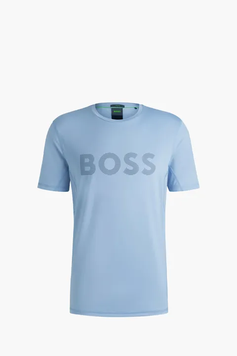 HUGO BOSS Men Tee Active Slim Fit T-Shirt in Light Pastel Blue with Moisture Management