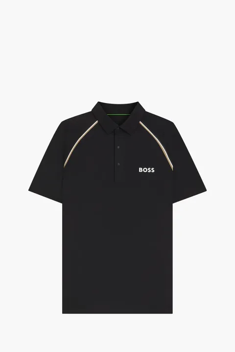 HUGO BOSS Men Patteo Toc Active Slim Fit Polo Shirt in Black Polyester with Odour Control