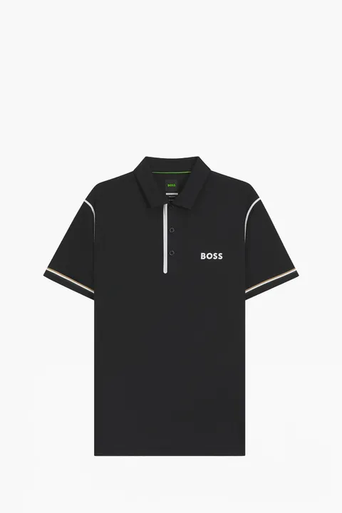 HUGO BOSS Men Paddy Active Golf Polo Shirt in Black Ripstop Fabric