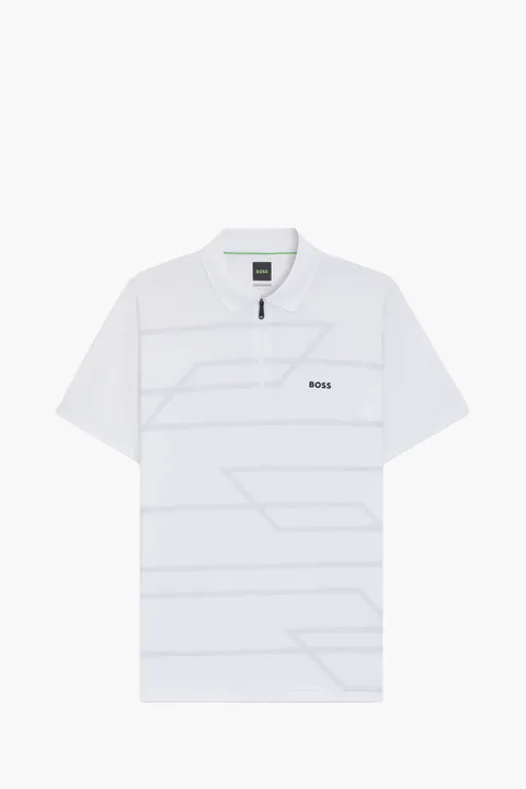 HUGO BOSS Men Philix Printed Patern Slim Fit Polo Shirt in White Cotton