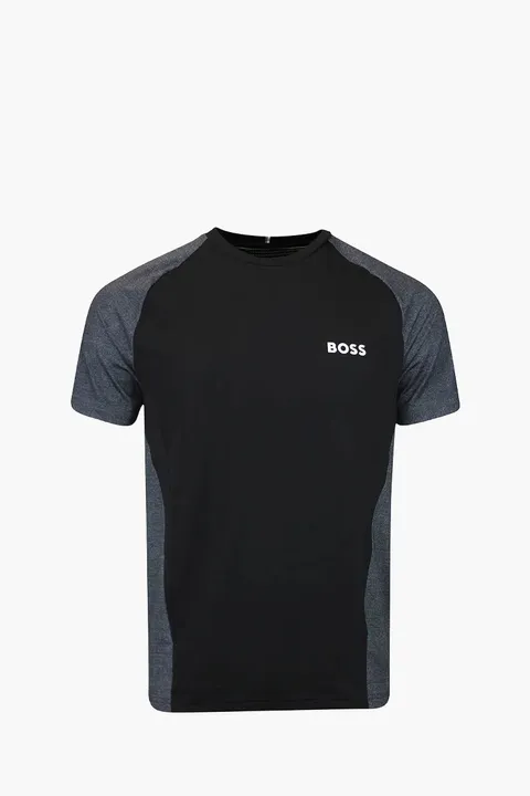 HUGO BOSS Men Toc Matchball Slim Fit T-Shirt in Black/Grey Mesh Jersey with Contrast Inserts