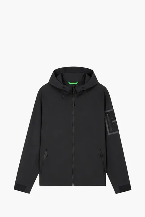 HUGO BOSS Men OW_Terrace JT HD Water-Repellent Jacket in Black Nylon with Micro-Waffle Structure