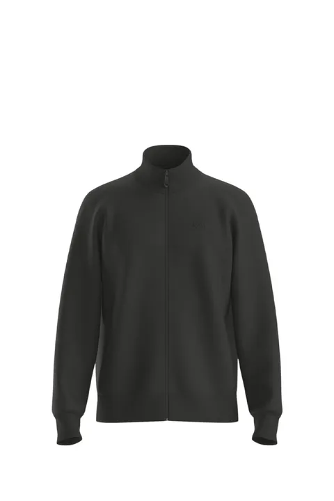 HUGO BOSS Men Skaz Zip-Up Sweatshirt in Black Cotton Stretch with Logo Print