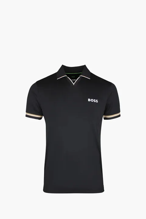 HUGO BOSS Men TOC Serve 2 Active Slim Fit Polo Shirt in Black Polyester with Signature-Stripe Details