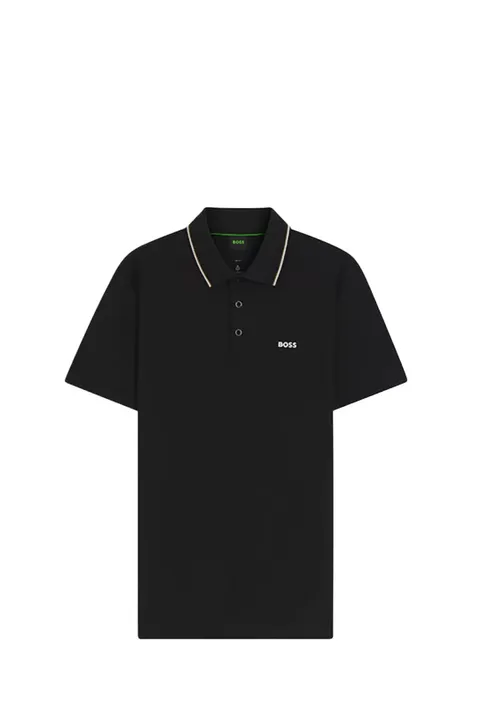 HUGO BOSS Men GOC Birdie Paule Regular Fit Polo Shirt in Black Cotton