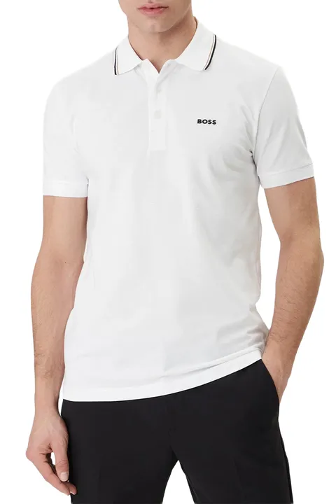 HUGO BOSS Men GOC Birdie Paule Regular Fit Polo Shirt in White Cotton