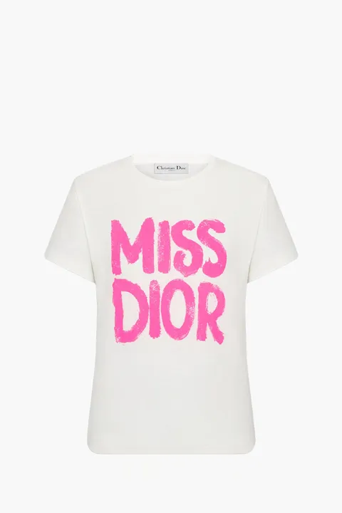 CHRISTIAN DIOR Miss Dior T-shirt in White/Bright Pink Cotton