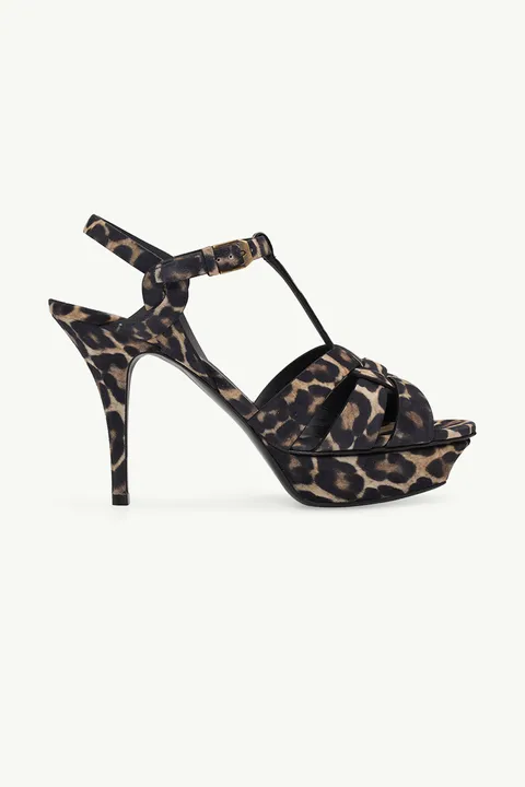 SAINT LAURENT Tribute 10cm in Beige/Black Leopard