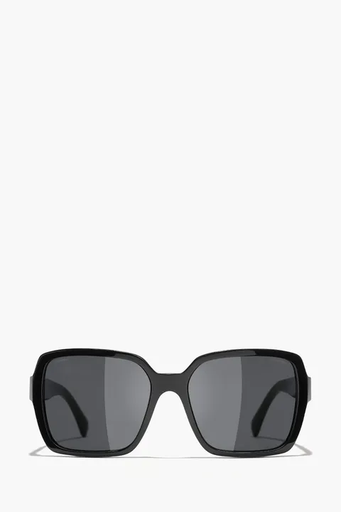 CHANEL Square Sunglasses in Black/Grey/White Acetate with Logo