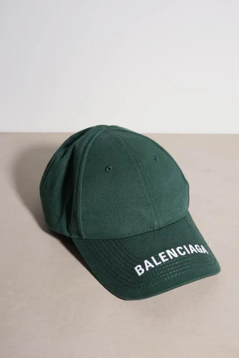 BALENCIAGA Baseball Logo Cap in Dark Green with White Embroidery