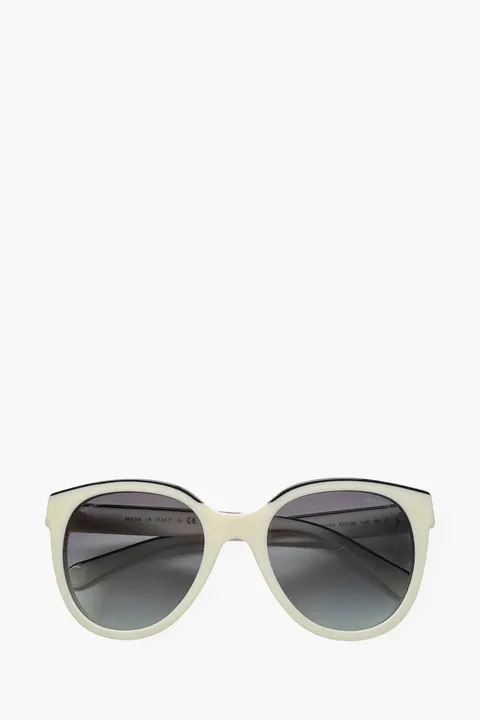 CHANEL Butterfly Sunglasses in White/Black/Grey Acetate with Lettering Logo