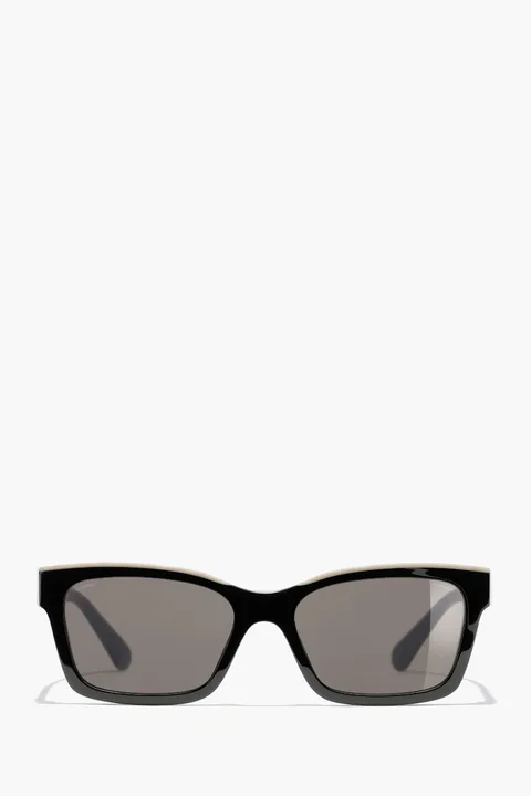 CHANEL Square Sunglasses in Black/Beige with Lettering Logo