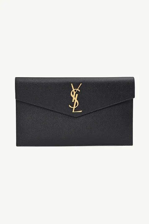 SAINT LAURENT Uptown Pouch in Black Grained Leather GHW