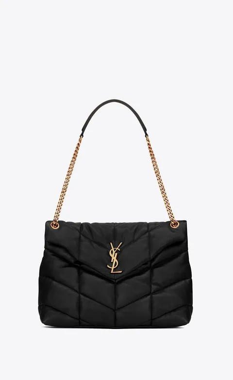SAINT LAURENT Medium Loulou Puffer Shoulder Bag in Black GHW