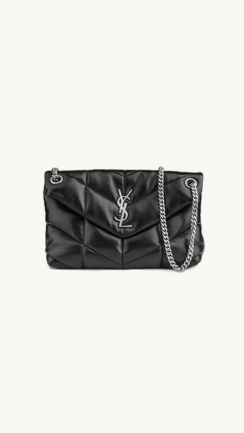 SAINT LAURENT Small Loulou Puffer Shoulder Bag in Black Quilted SHW