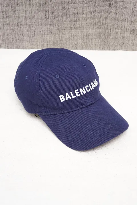 BALENCIAGA Baseball Logo Cap in Navy Blue with White Logo Embroidered