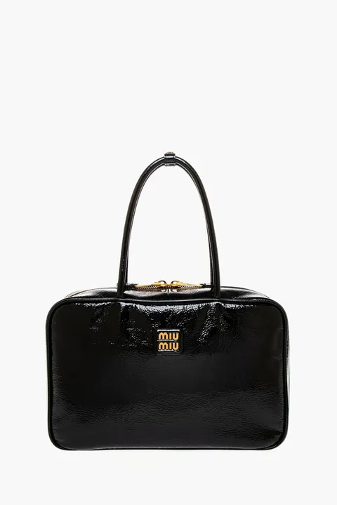 MIU MIU Beau Top Handle in Black Naplak Patent Leather GHW